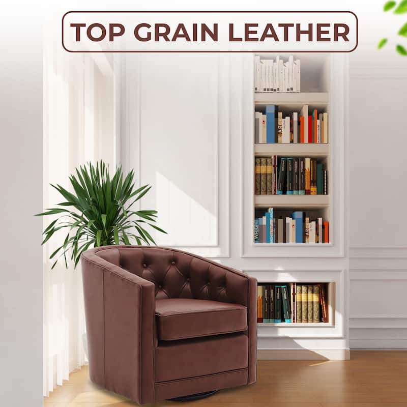 NPD Furniture Walsh Top Grain Leather Swivel Chair