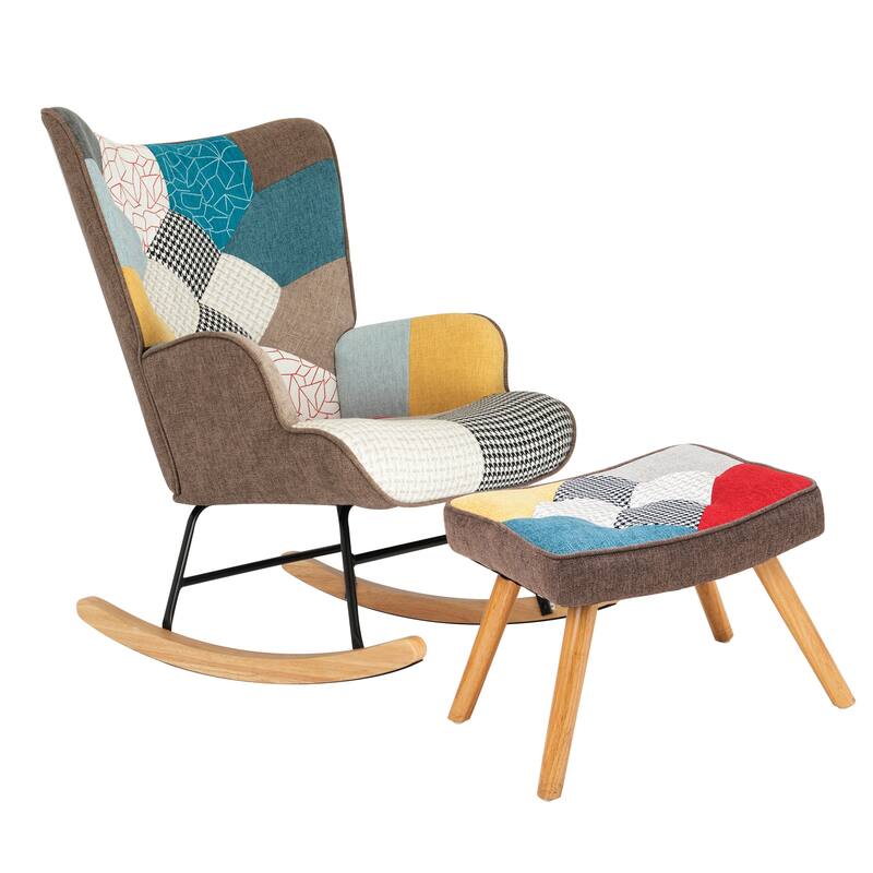 Comfortable Rocking Chair with Ottoman, Ideal for Relaxing in the Living Room or Bedroom.