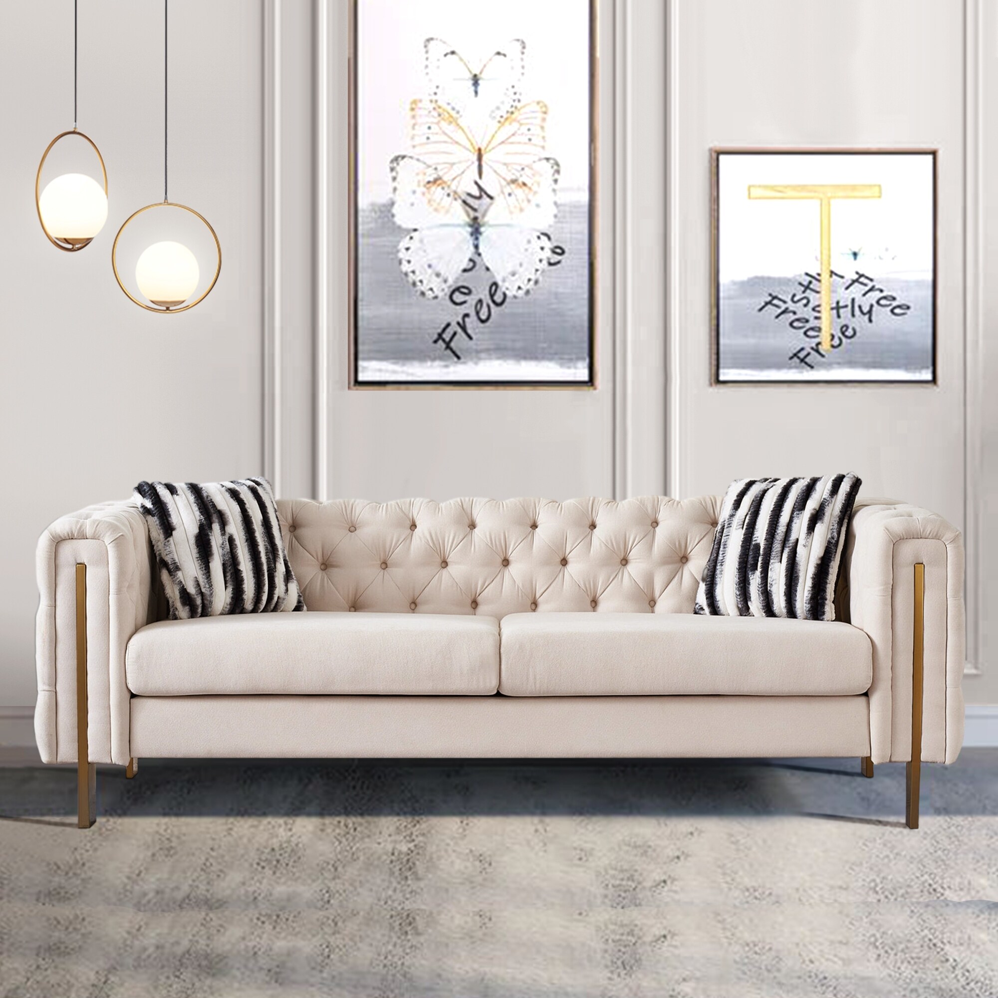 84.25 Wide 3seaters Velvet Sofa Couch with Metal Leg 2Pillows Bed Bath Beyond 37981783