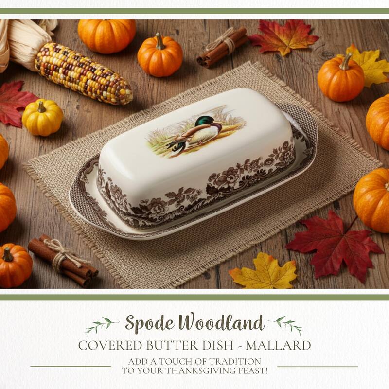 Spode Woodland Covered Butter Dish - 8 in by 4 in