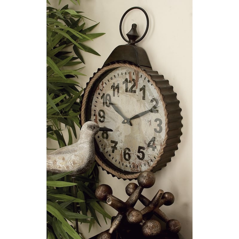 Black Metal Pocket Watch Style Decorative Wall Clock with Rope Accent