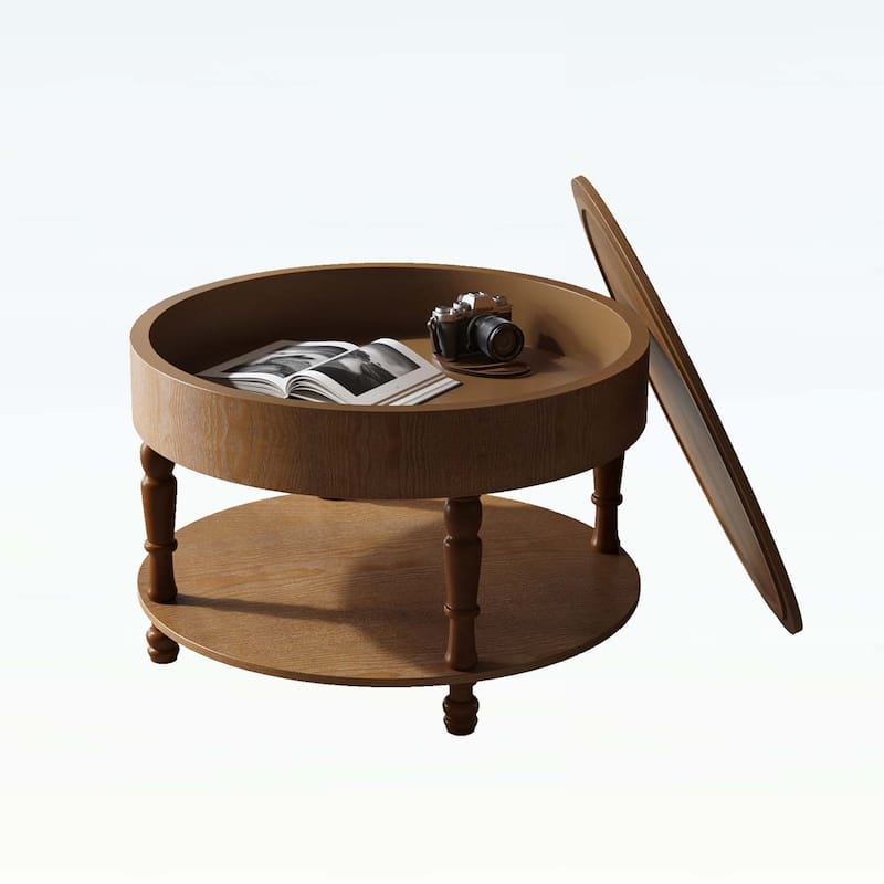 Modern Round Coffee Table with Dual Storag