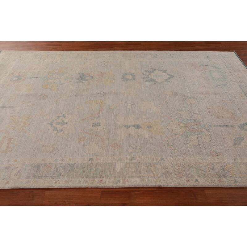 Hand Knotted Oriental 100% Wool Carpet Transitional All-Over Navy Blue & Blues Oushak Area Rug - 9' 2'' X 5' 10''