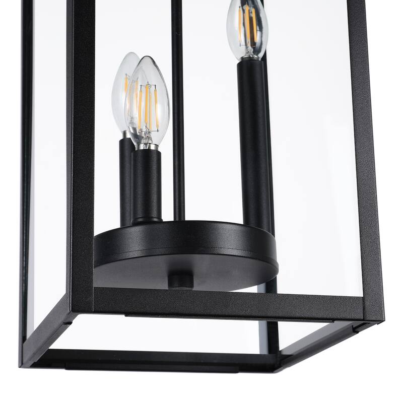 3-Light Transitional Outdoor Hanging Pendant Lantern with Clear Glass