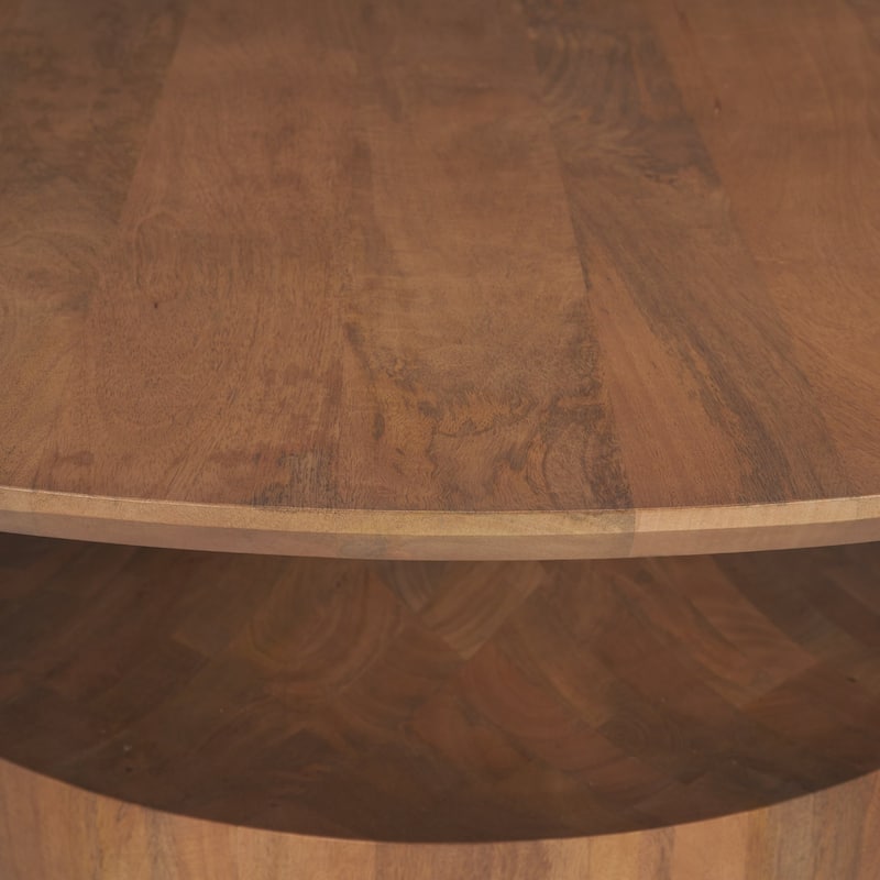 Arno Warm Mid-Brown Wood Sculptural Round Coffee Table
