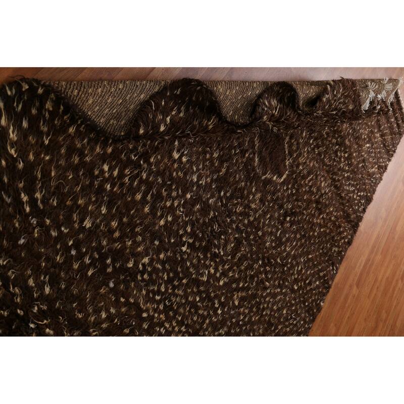 Hand Knotted Oriental 100% Wool Carpet Modern Tribal Brown Moroccan Area Rug - 9' 3'' X 6' 9''