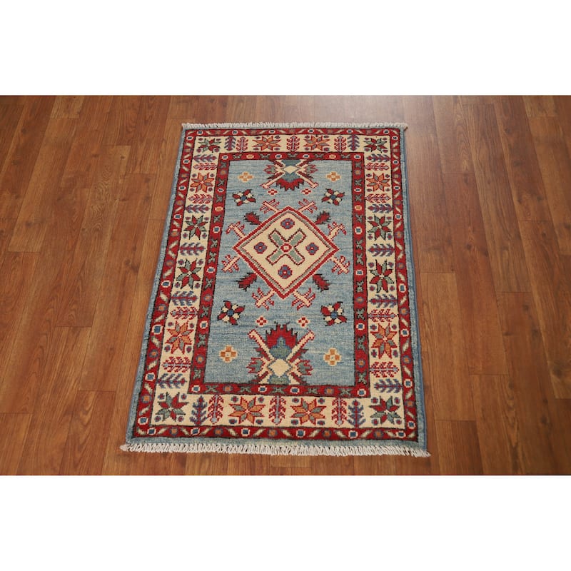 Blue Kazak Oriental Accent Foyer Rug Hand-Knotted Wool Carpet - 2'0"x 3'0"