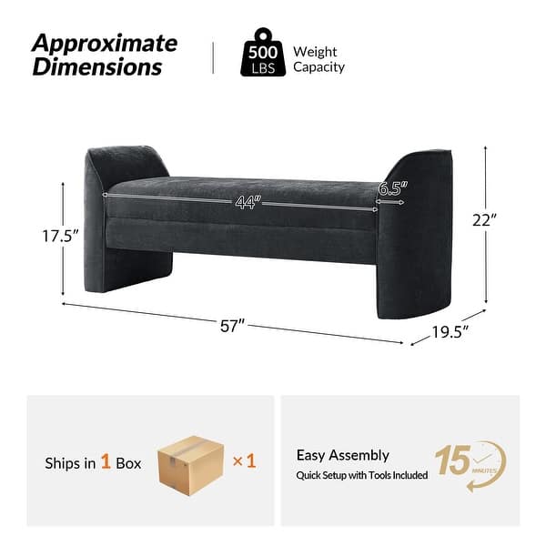 dimension image slide 0 of 4, Elizabeth Modern Chenille Fabric Upholstered Bench with MInimal Assembly By HULALA HOME