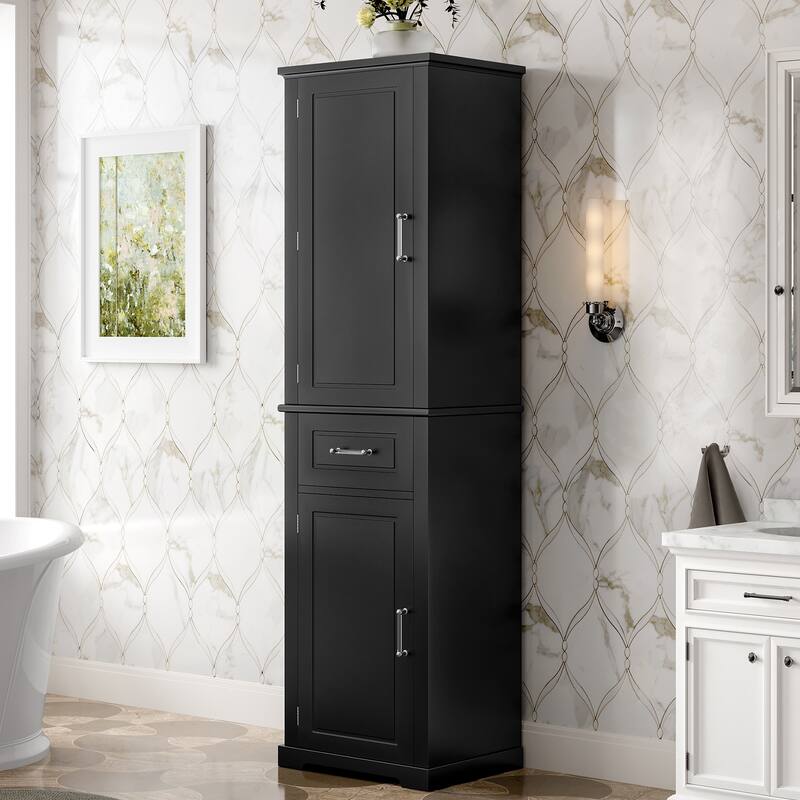 72.2" Tall Bathroom Storage Cabinet - Freestanding with 2 Door Sizes, Adjustable Shelf, MDF Board, Painted Finish