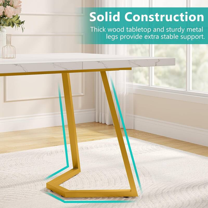 Modern Dining Room Table, 55" White Dining Dinner Table for 6 People - 55"L * 28"W * 30"H