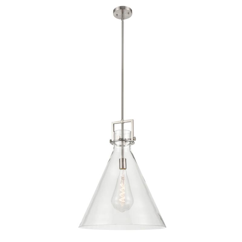 Innovations Lighting Newton Cone - 1 Light 18" Stem Hung Pendant - Clear/Satin Nickel