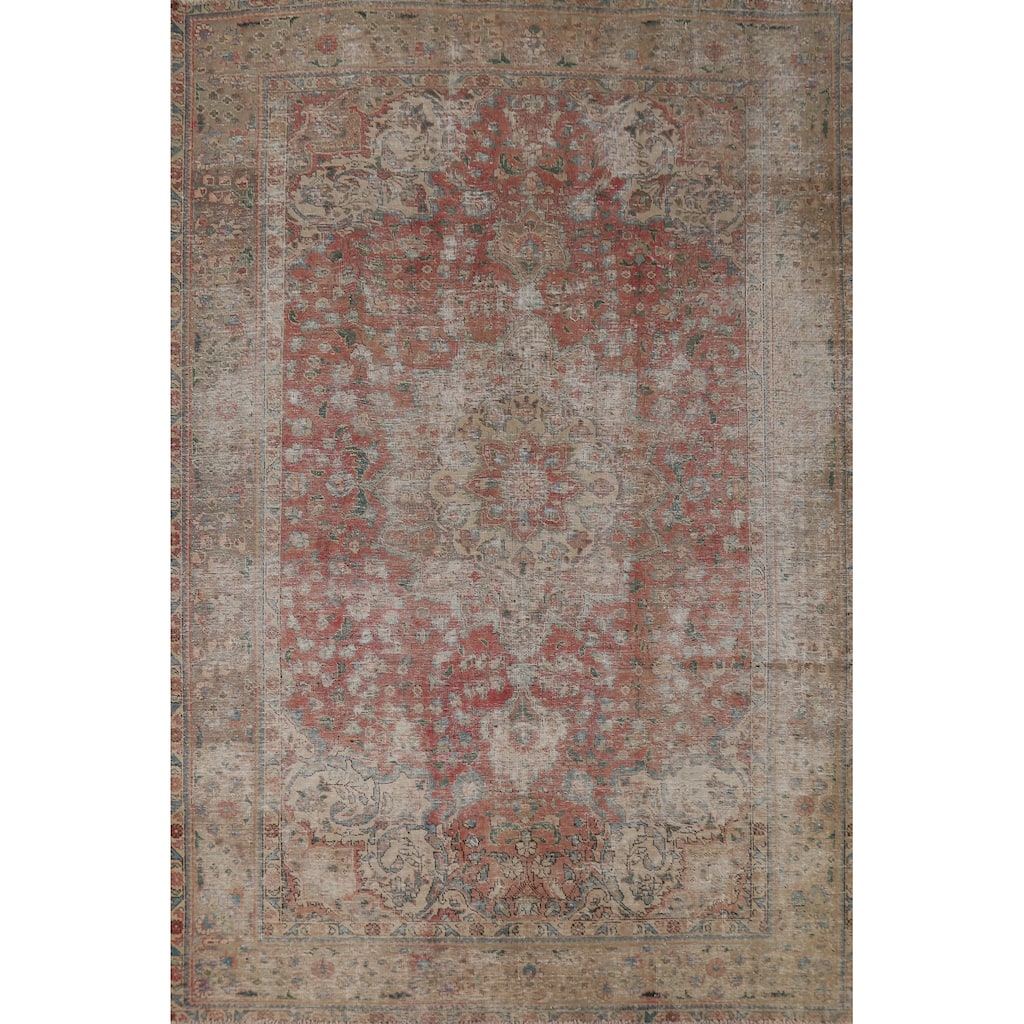 Distressed Tabriz Persian Vintage Rug Handmade Wool Carpet - 6'6" x 9'6"