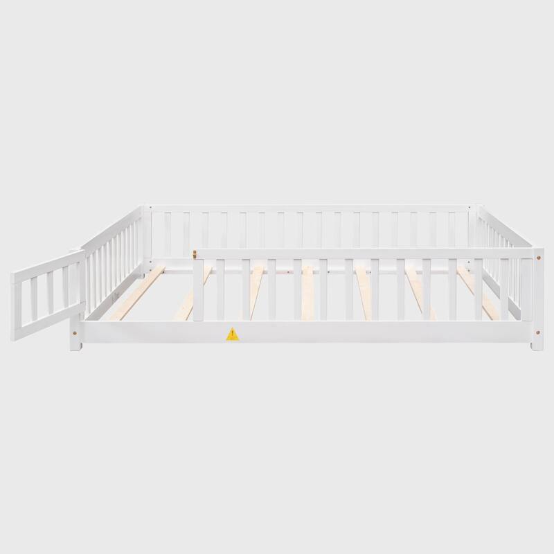 Full size Floor Platform Bed with Fence and Door