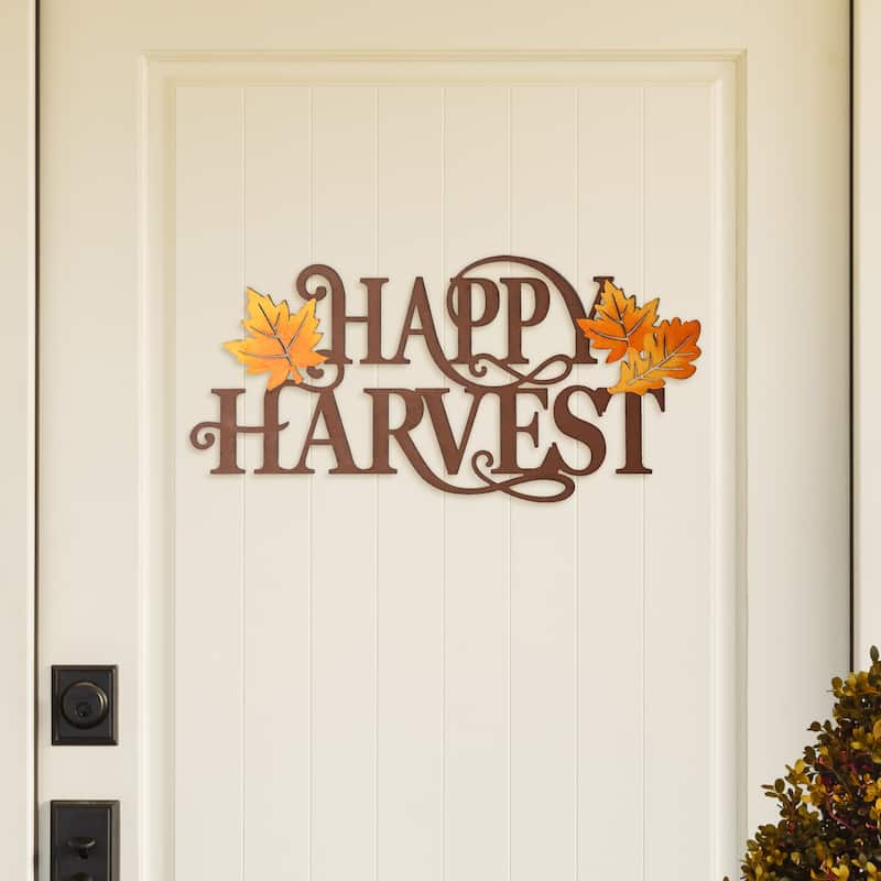 Glitzhome 23.75"L Fall Metal "HAPPY HARVEST" Wall Decor Thanksgiving