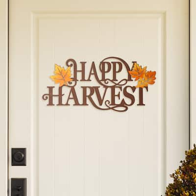 Glitzhome 23.75"L Fall Metal "HAPPY HARVEST" Wall Decor Thanksgiving