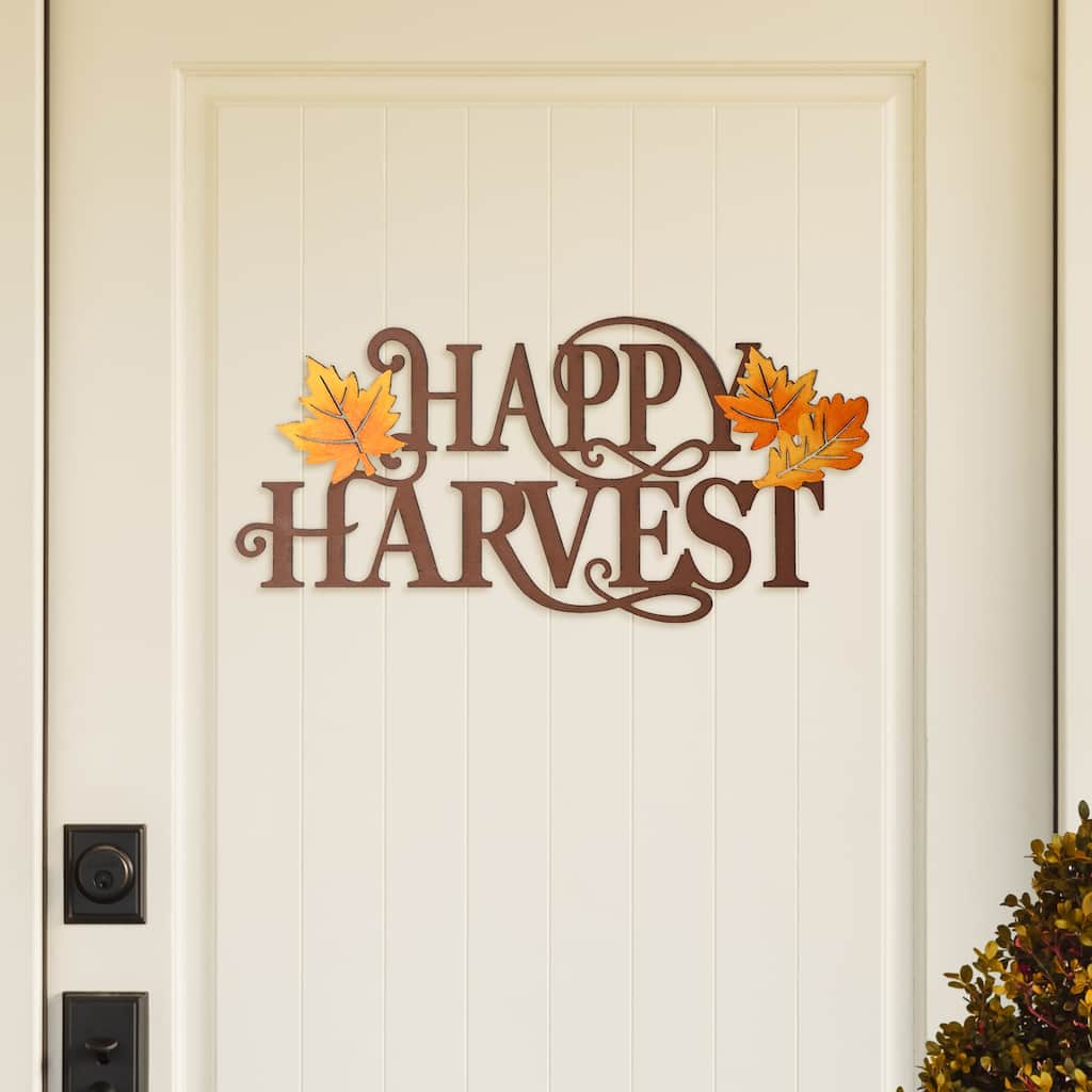 Glitzhome 23.75"L Fall Metal "HAPPY HARVEST" Wall Decor Thanksgiving
