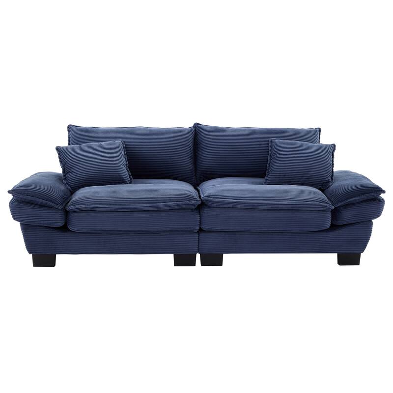 84 Inch Modern Style Sleeper Sofa, Corduroy Upholstered Sofa with Pillows,Deep Seat