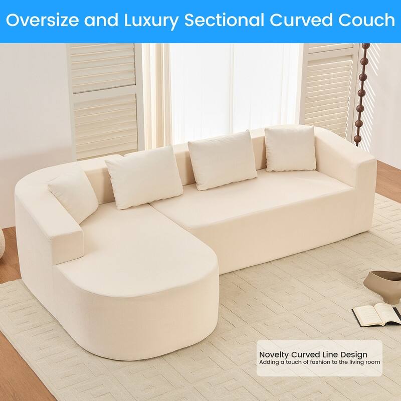 Mixoy 98 inch Chenille L Shape Sectional Sofa with Curved Chaise,Modern Cloud 3 Seater Sofa Couch