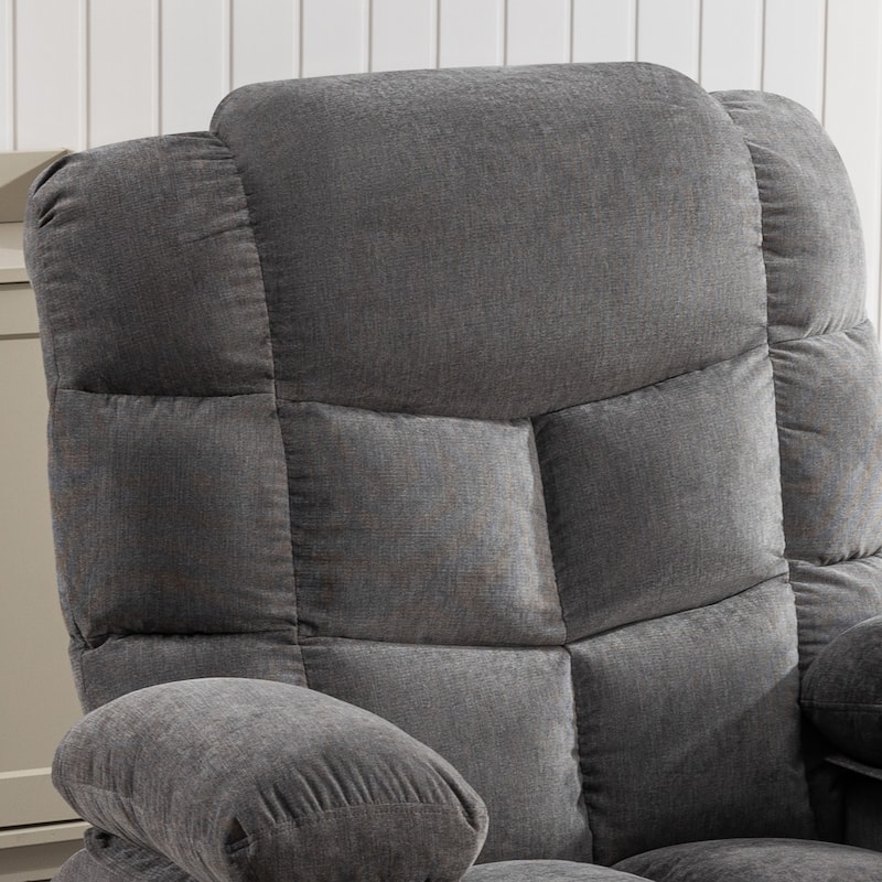 Oversized Linen Manual Rocker Recliner Chair with Massage and Heat, 2 Cup Holders, USB Charge Port
