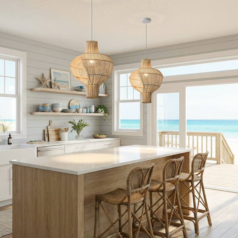 1-Light Coastal Style Creative Brown Hand-Woven Rattan Hanging Pendant Light - 15.74" W x 17.71" H