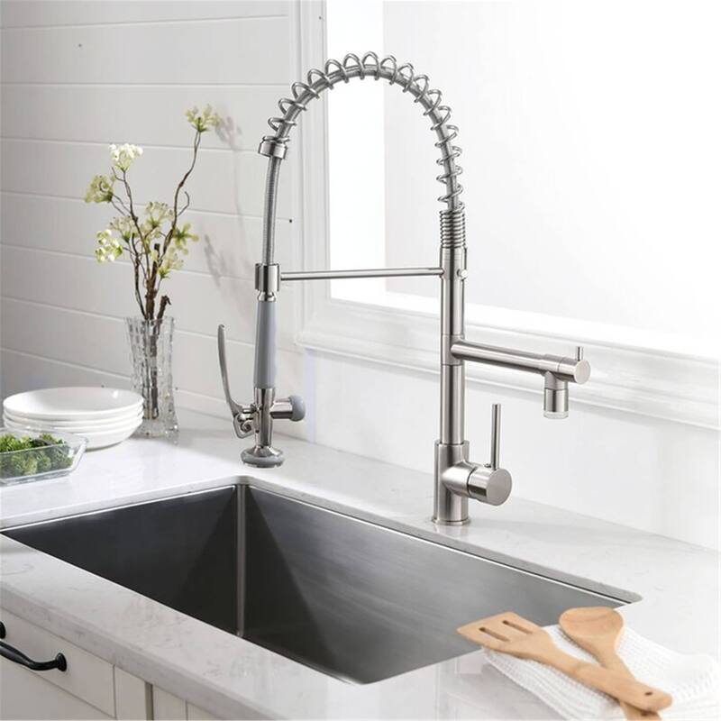 LED Commercial Pull Down Kitchen Sink Faucet With Sprayer Brushed Nickel Kitchen Faucets Single Hole High Arc Mixer Faucets