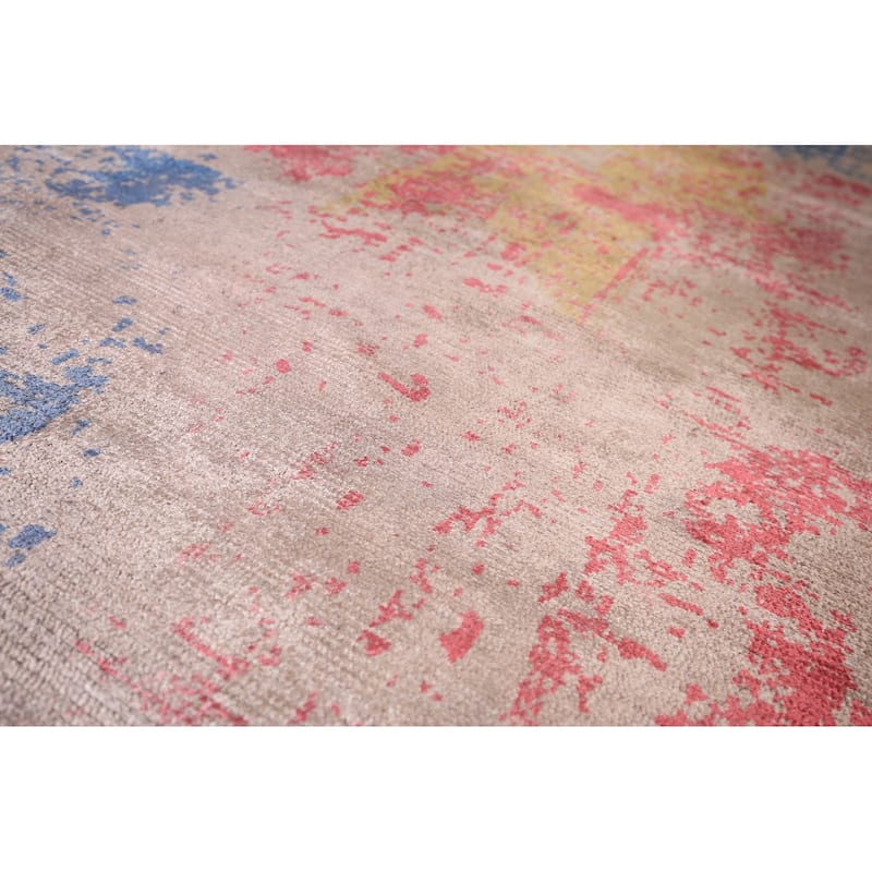 Contemporary Indian Area Rug Handmade Abstract Wool Carpet - 6'7" x 9'8"