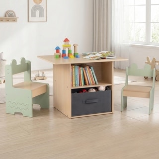 Gymax Kids Table & Chairs Set w/2 Open Compartments Fabric Drawer for