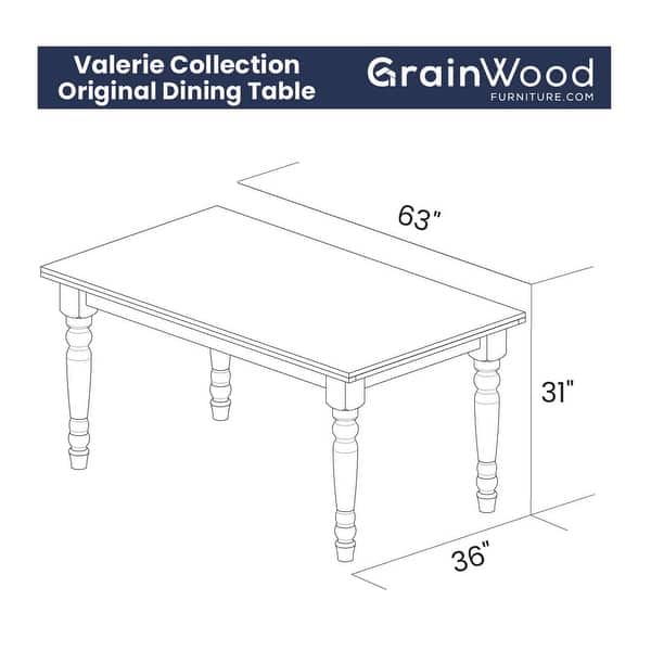 dimension image slide 1 of 2, Grain Wood Furniture Valerie 63-inch Solid Wood Dining Table