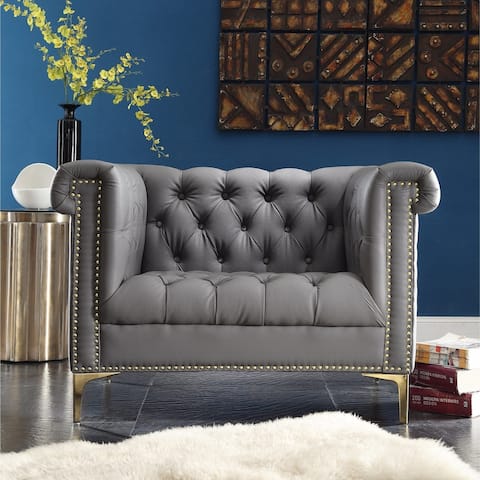 Chic Home Winston Grey Chrome/ Leather Button-tufted Lounge Chair