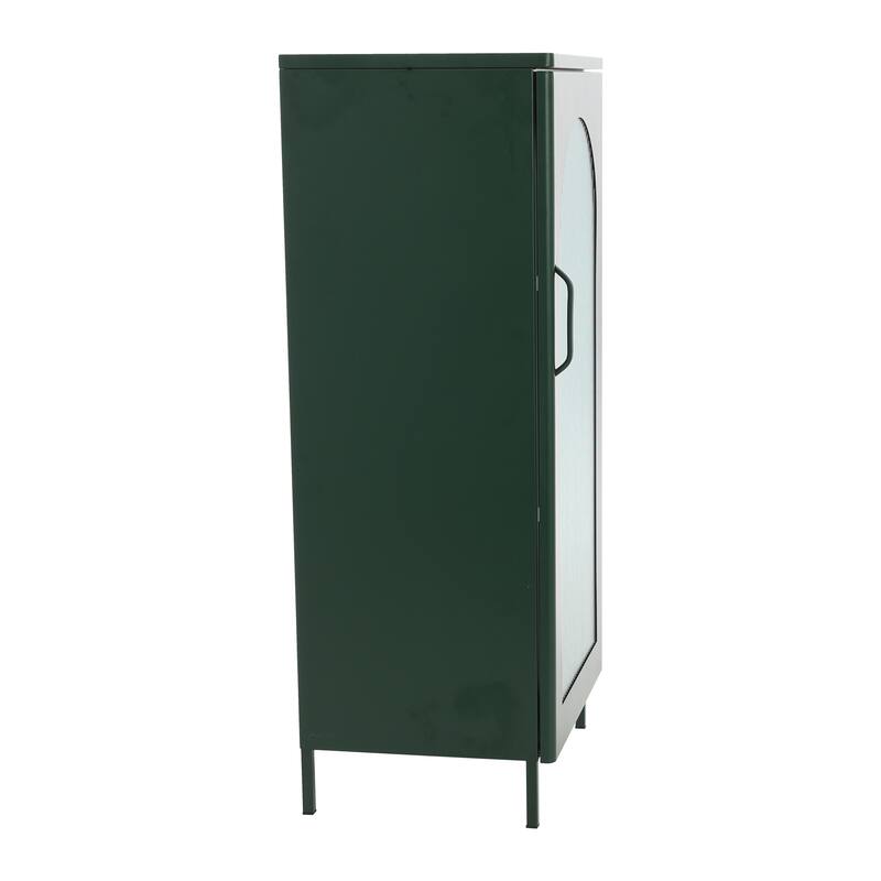 Solstice Metal Accent Cabinet with 2 Adjustable Storage Shelves and Arched Glass Door