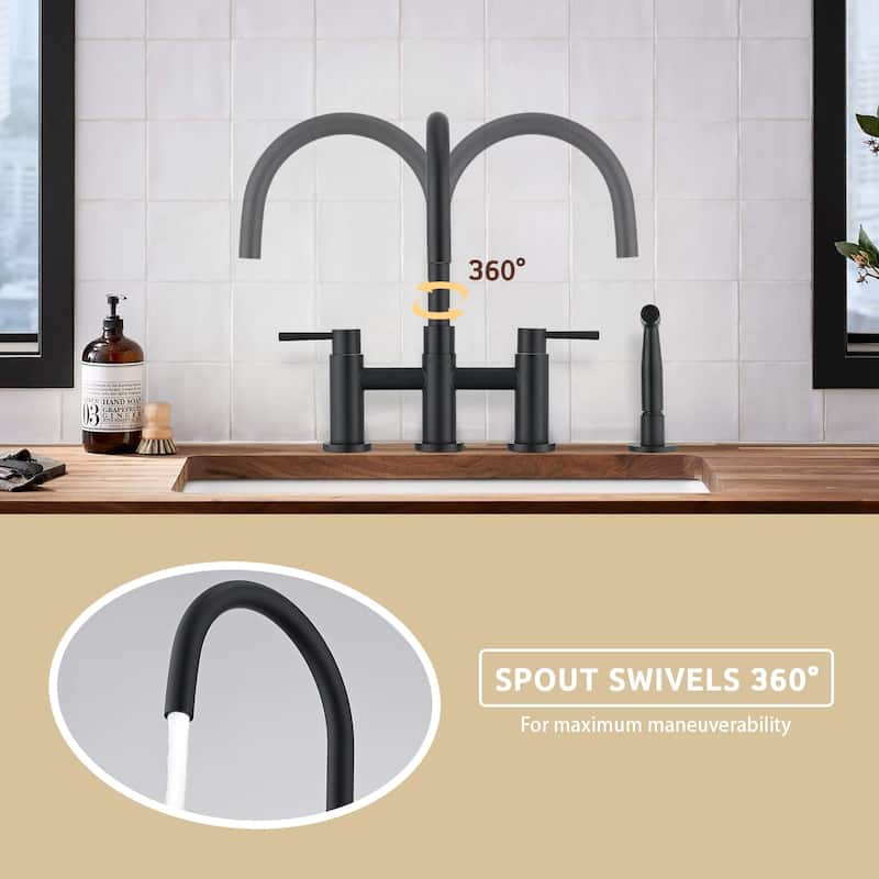 Double Handle Bridge Kitchen Faucet with Side Spray