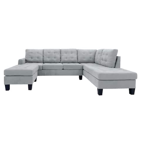 Reversible 3-piece Microfiber Suede Sectional Sofa with Ottoman