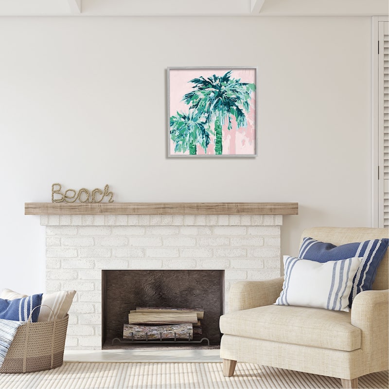 Stupell Modern Green & Pink Palms Framed Giclee Art Design by Jane Slivka
