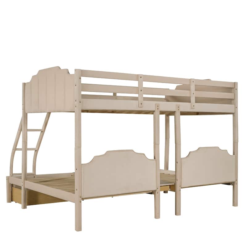 Velvet Full Over Twin & Twin Triple Bunk Bed with Drawers, Guardrails
