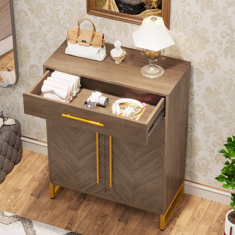 Modern 20 Pairs Shoe Cabinet with Drawer, Doors - 15.75"D x 31.5"W x 39.37"H