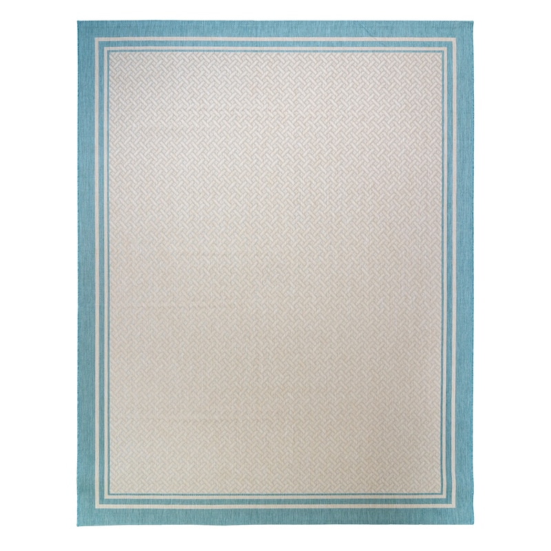 Gertmenian Paseo Soroa Oasis Aqua Blue Classic Border Flatweave Indoor/ Outdoor Area Rug