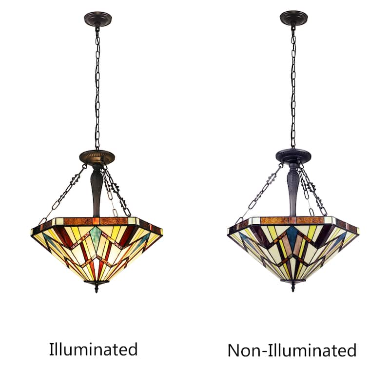 Tiffany-Style Mission-Design 3-light Blackish Bronze Pendant - Multi-Color