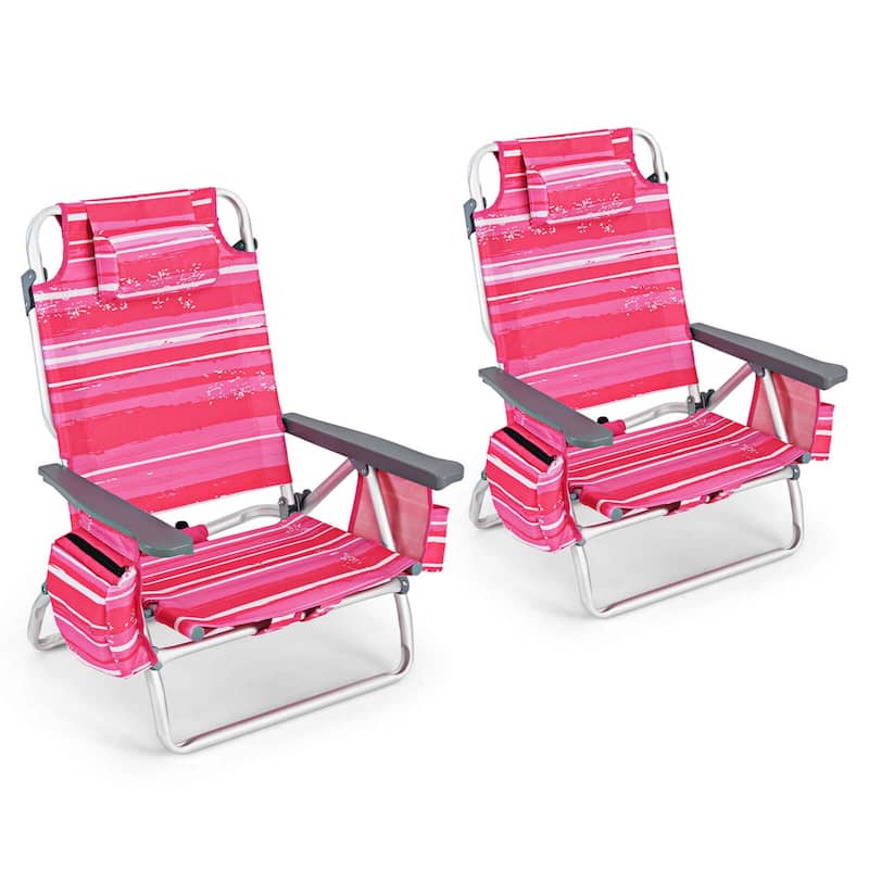 2-Pack Folding Backpack Beach Chair 5-Position Outdoor Reclining - See Details