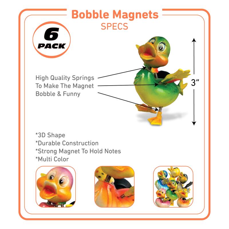 CoTa Global Duck Refrigerator Bobble Magnets Set of 6 - Multicolor