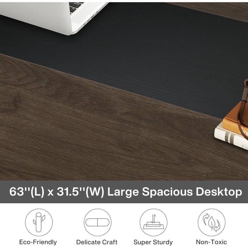 59" Reversible L-Shaped Office Desk with Monitor Riser and Side Shelves Brown Home Computer Table