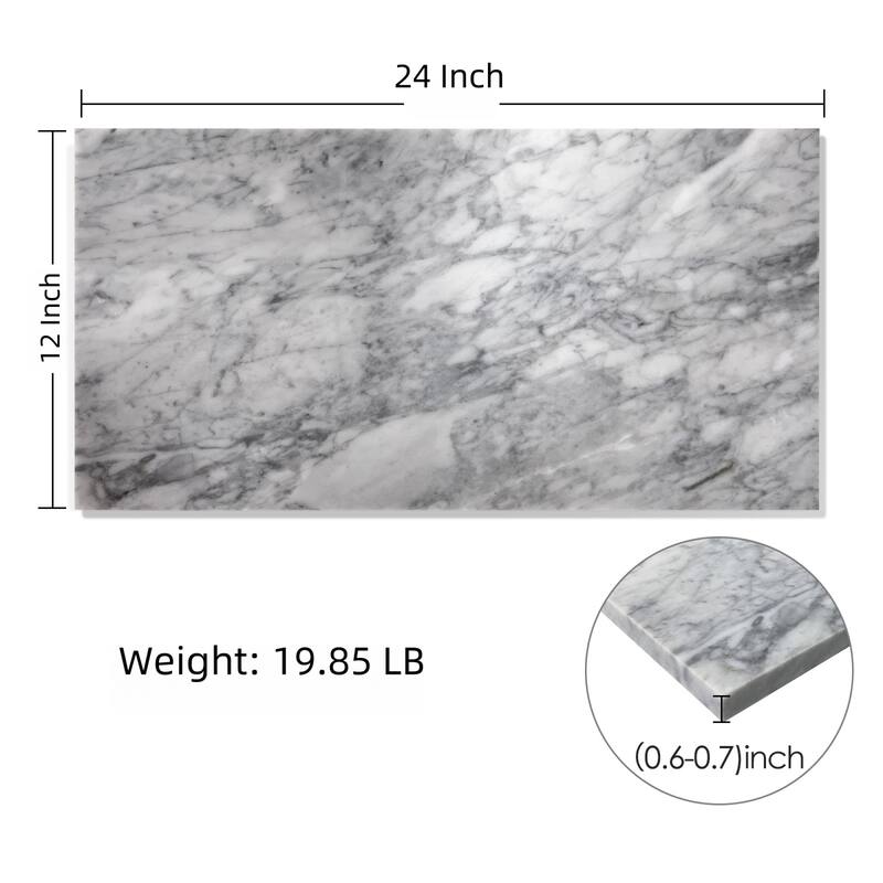 Roomfitters Carrara Marble Tile, Polished Natural Stone for Wall and Floor, Genuine Marble, 4-Piece Box, Gray