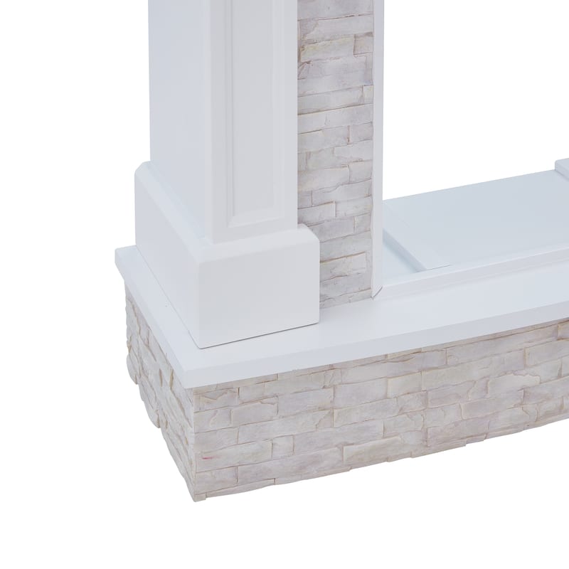 SEI Furniture Ashfield White Faux Stone Electric Fireplace with Storage