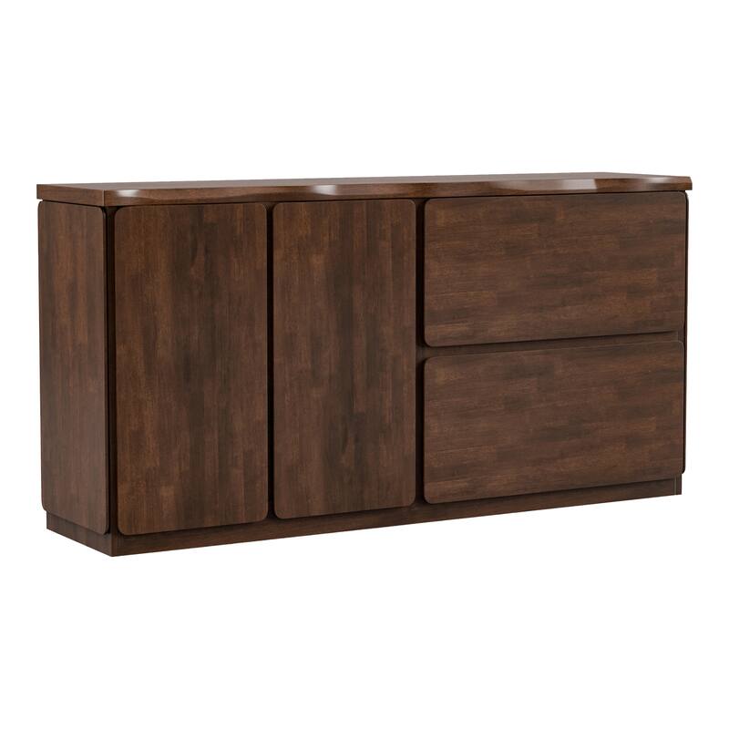 Furniture of America Abigail II Mid-Century Modern Walnut Solid Wood Dining Server with Drawers and Shelves