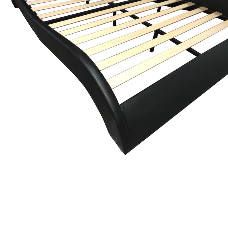 Black Queen Leather Upholstered Platform Bed with LED Lights, Bluetooth Music, and Massage Function