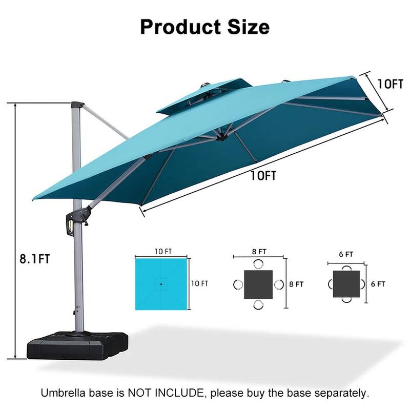 PURPLE LEAF 10ft Square 360 Degree Rotation Patio Offset Umbrella