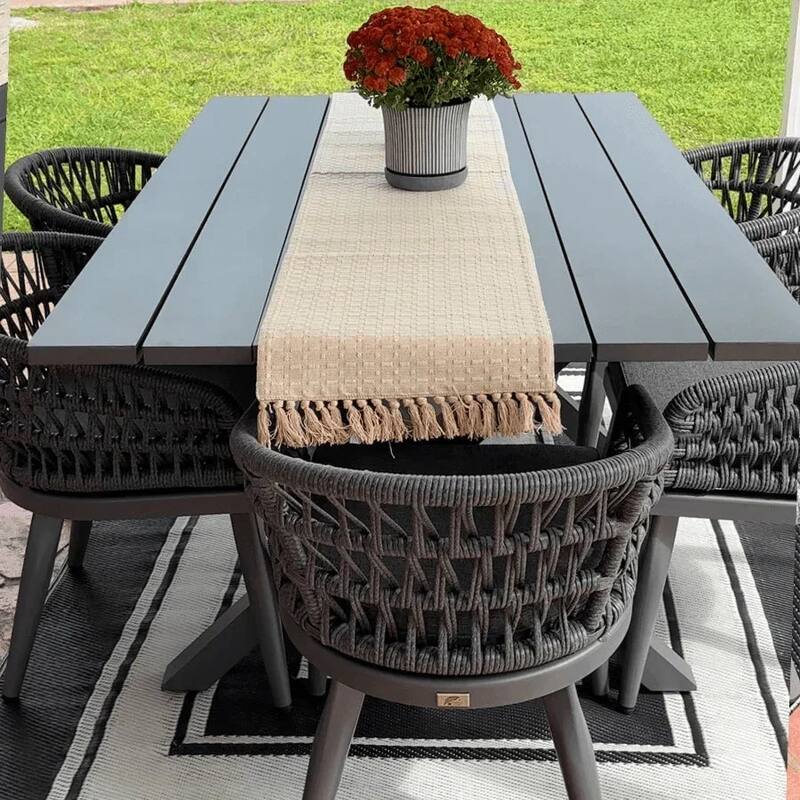 PURPLE LEAF Patio Dining Set with Outdoor Aluminium Dining Table and Woven Rattan Chairs