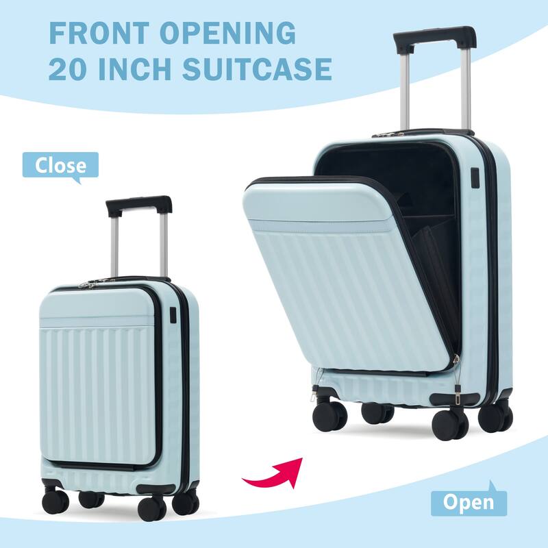 Classic 3 Piece Luggage Set Lightweight Hardside Suitcase TSA Lock Spinner Wheels, Front Opening Luggage Set for Home Travel