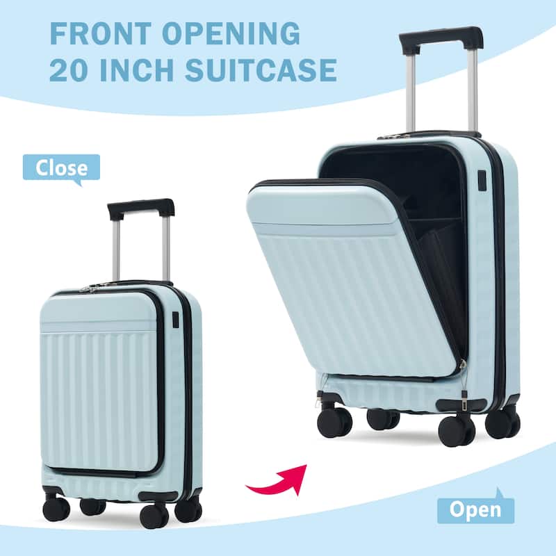 Front Opening Luggage Set 3 Piece,USB Port, Expandable Luggage with Handle Bag Spinner Wheels TSA Lock