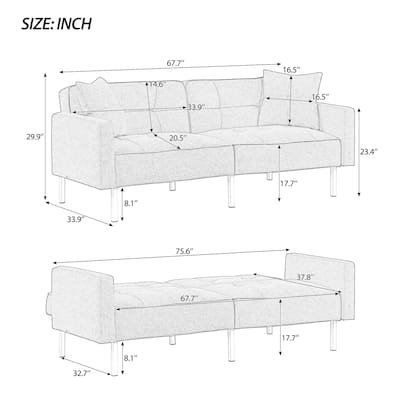 Multiple 3 Adjustable Positions Sleeper Sofa Bed With Comfortable Seat