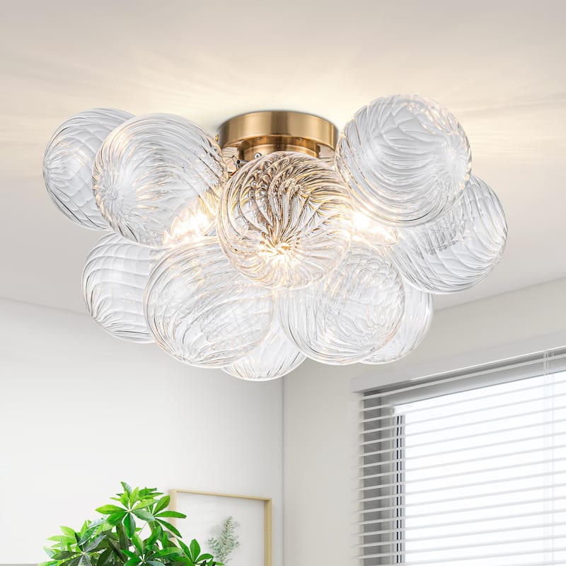 Starsky 3-Light 17in. Contemporary Glass Bubble Semi Flush Mount